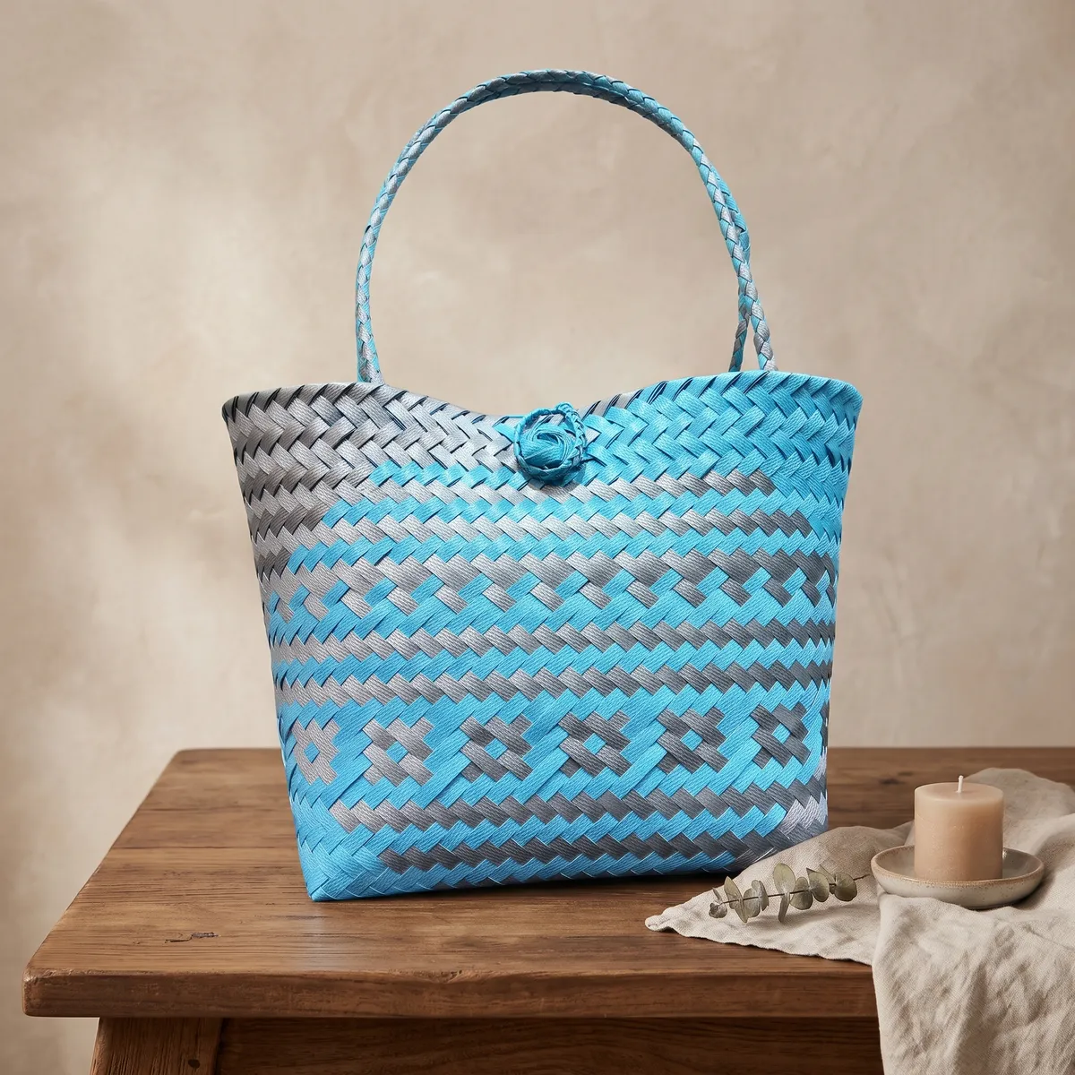 Blue & Grey Woven Bag, Size S