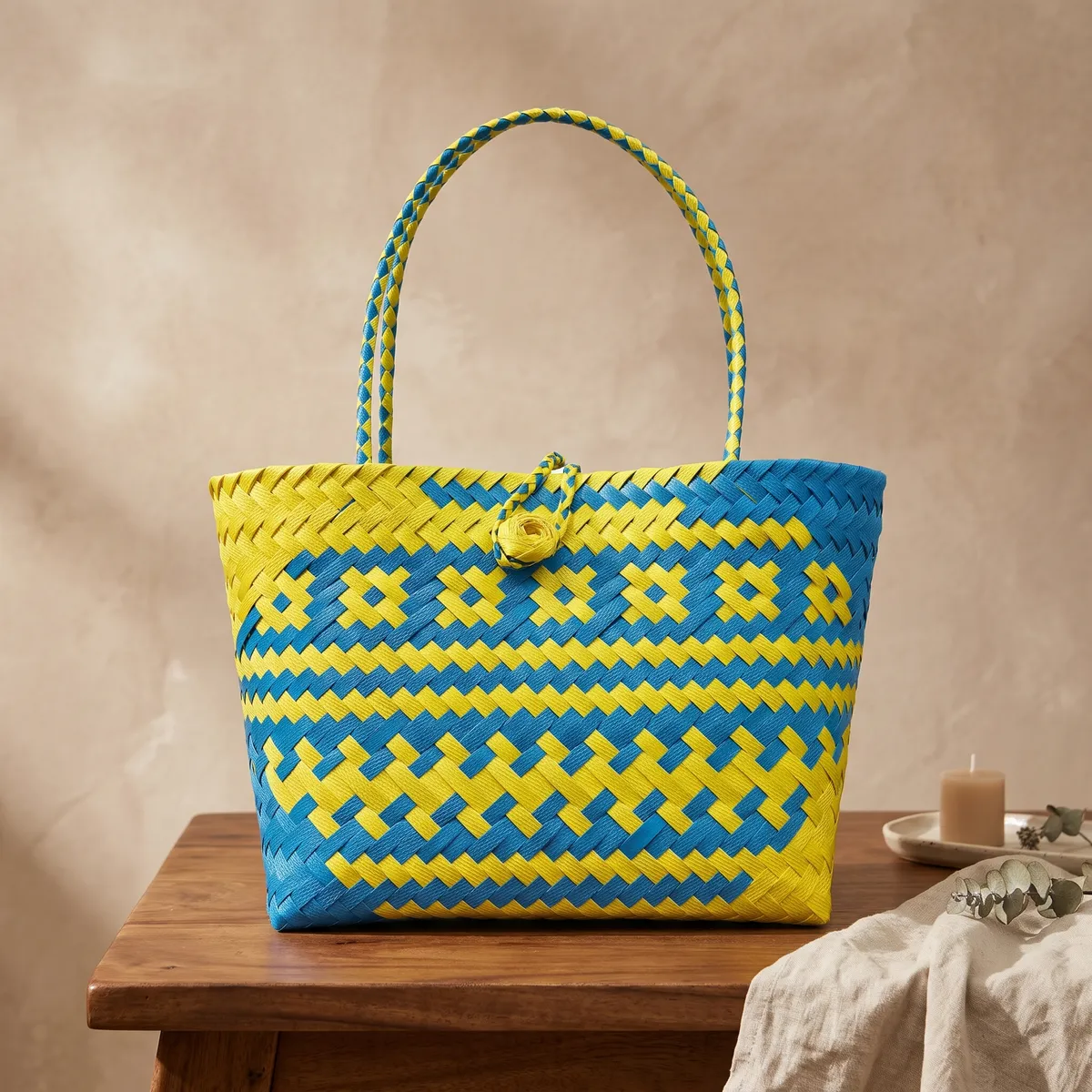 Blue & Yellow Woven Bag, Size S